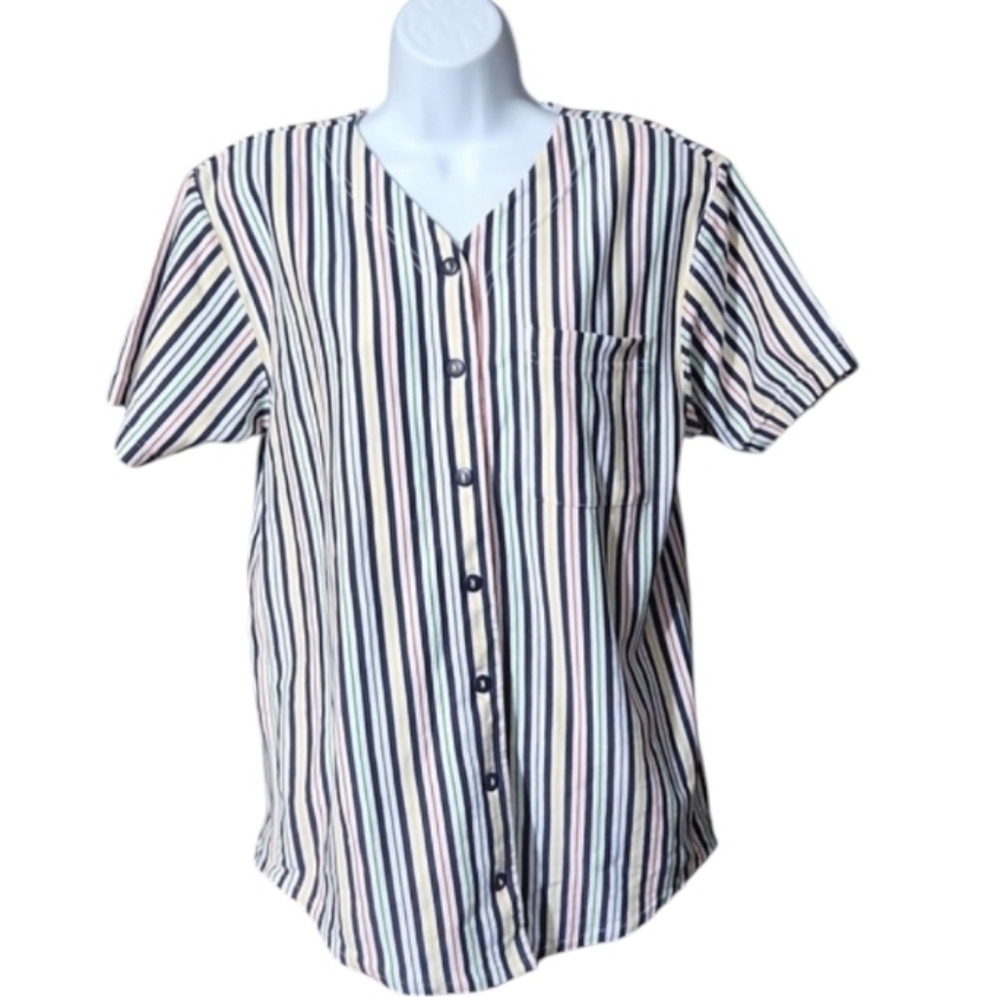 Liz Claiborne Lizsport Colorful Vintage Striped Short Sleeve Shirt - Picture 1 of 5